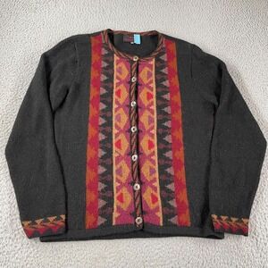 Tabask Sweater Womens M Black Red Handmade Peru Alpaca Blend Cardigan Jacket